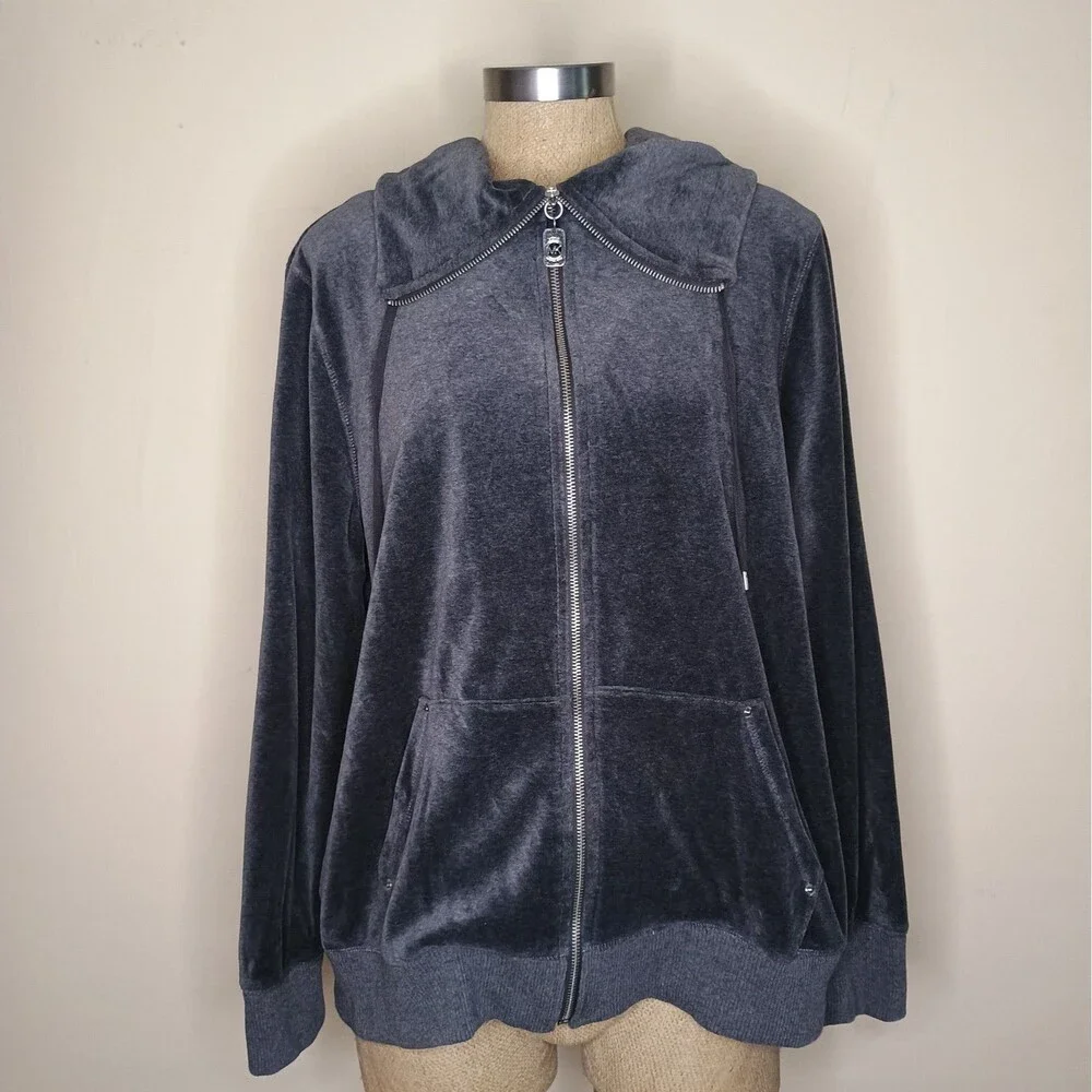 MICHAEL Michael Kors 2 Piece Tracksuit Set Womens Plus Sz 2X Gray Stretch Velour